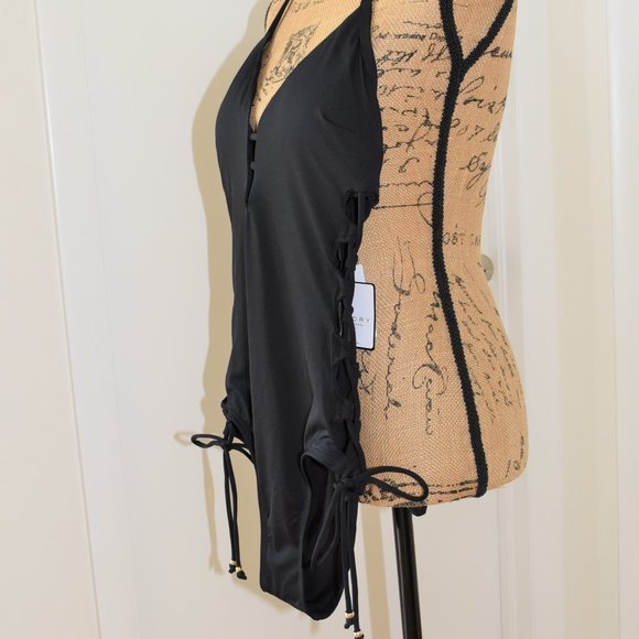NEW! LAUNDRY Shelly Segal lace up plunge swimsuit - Picture 4 of 12